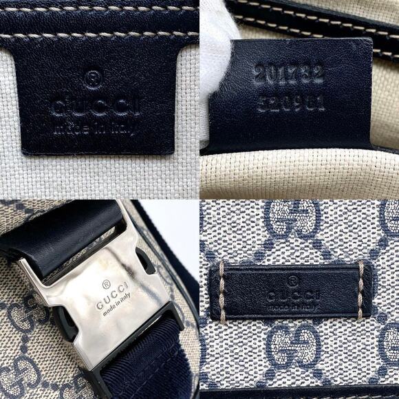 Authentic Gucci GG Logo Plus Supreme Messenger Bag Monogram Flap Tote Tan Navy - Picture 9 of 10